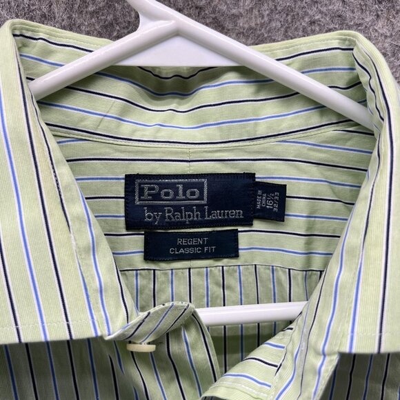 Polo Ralph Lauren Shirt Mens 16.5 32/33 Green Stripe Regent Classic Fit Dress - Picture 7 of 10